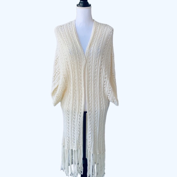 AMERICAN EAGLE CROCHET KNIT TASSEL TRIM CARDIGAN DUSTER SWEATER - Picture 12 of 12